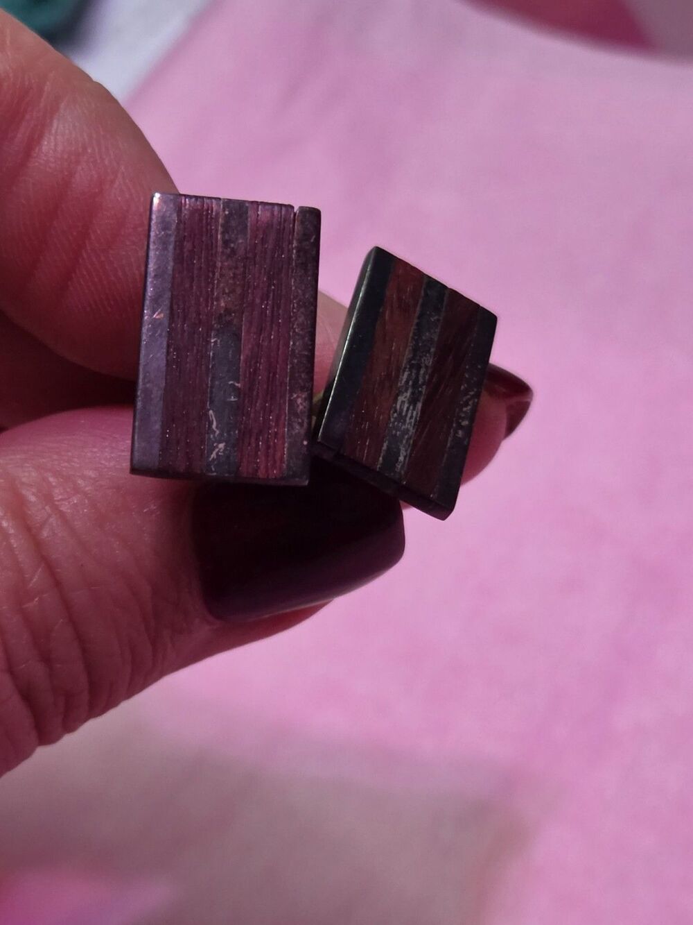 Rare Vintage Pre-1948 Mexican 980 High-Purity Silver & Exotic Wood Cufflinks